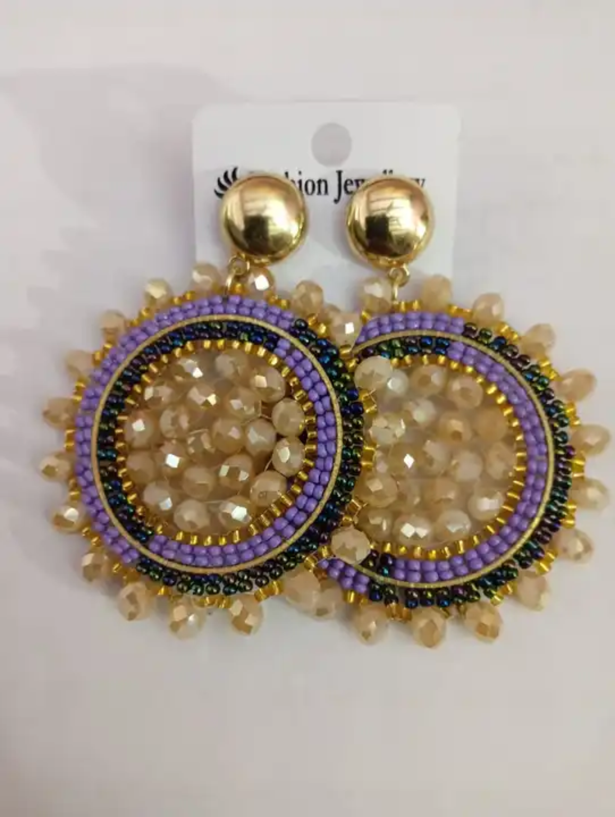 Golden Glow Beaded Hoop Earrings