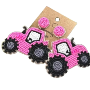 Farm Chic Pink Tractor Earrings