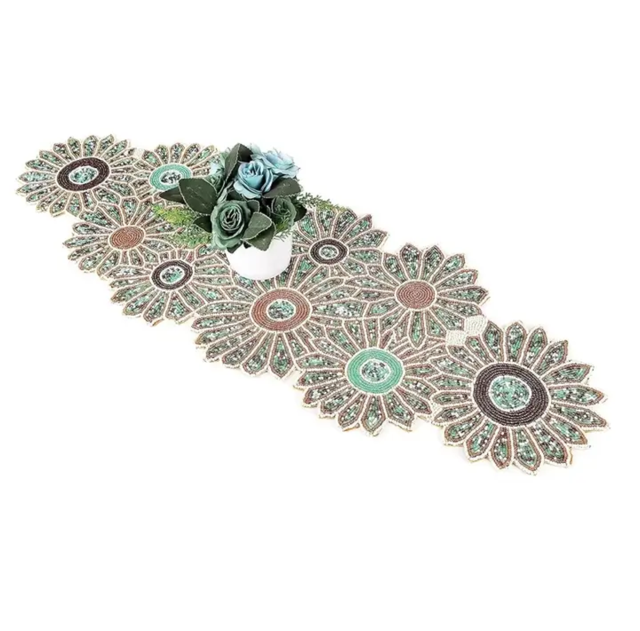Blossom Elegance Beaded Table Runner