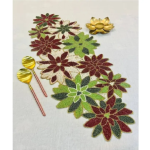 Festive Poinsettia Beaded Table Runner