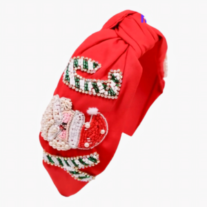 Red Christmas Candy Cane Beaded Headband