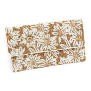 Golden Daisy Beaded Clutch