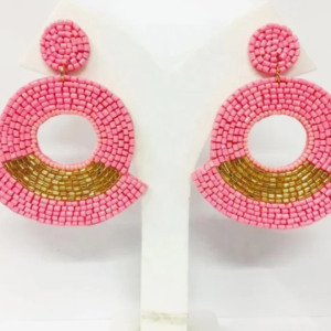 Blush and Gold Beaded Hoops