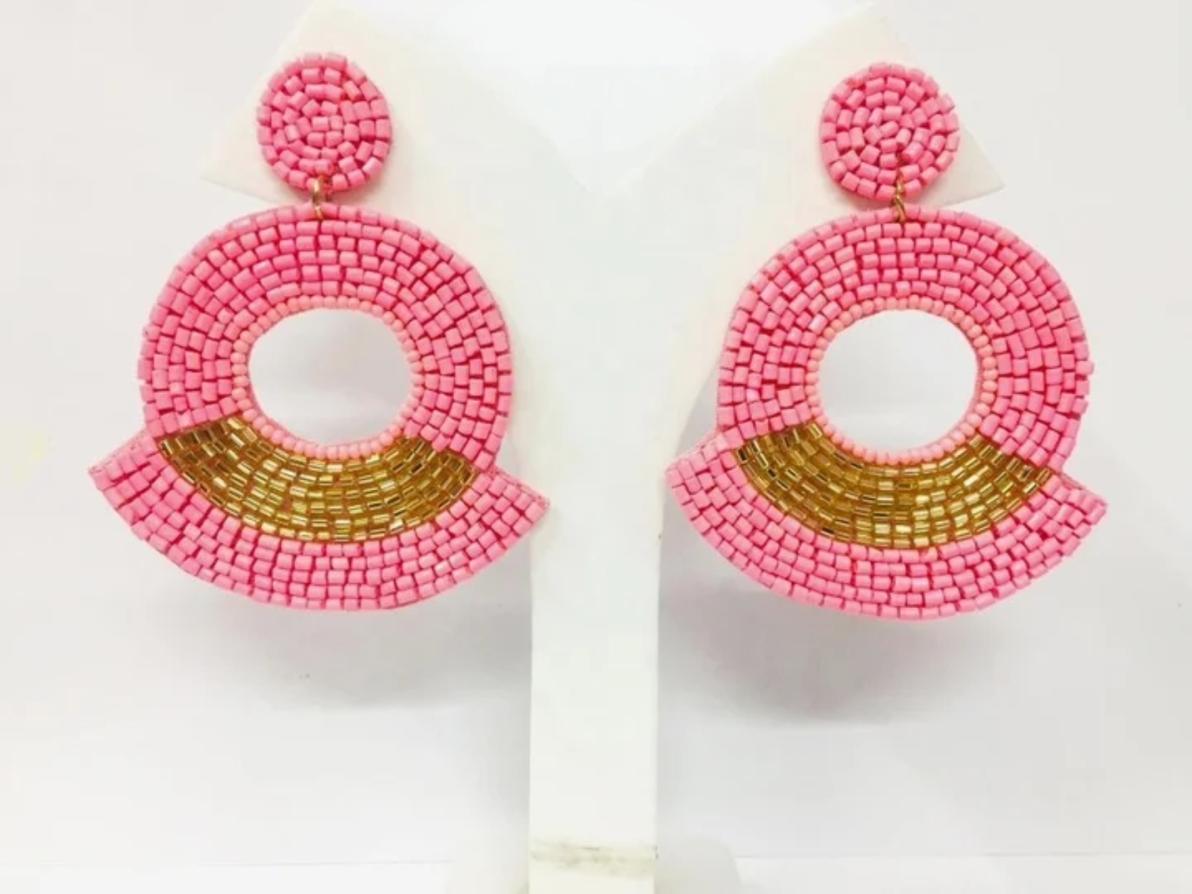 Blush and Gold Beaded Hoops