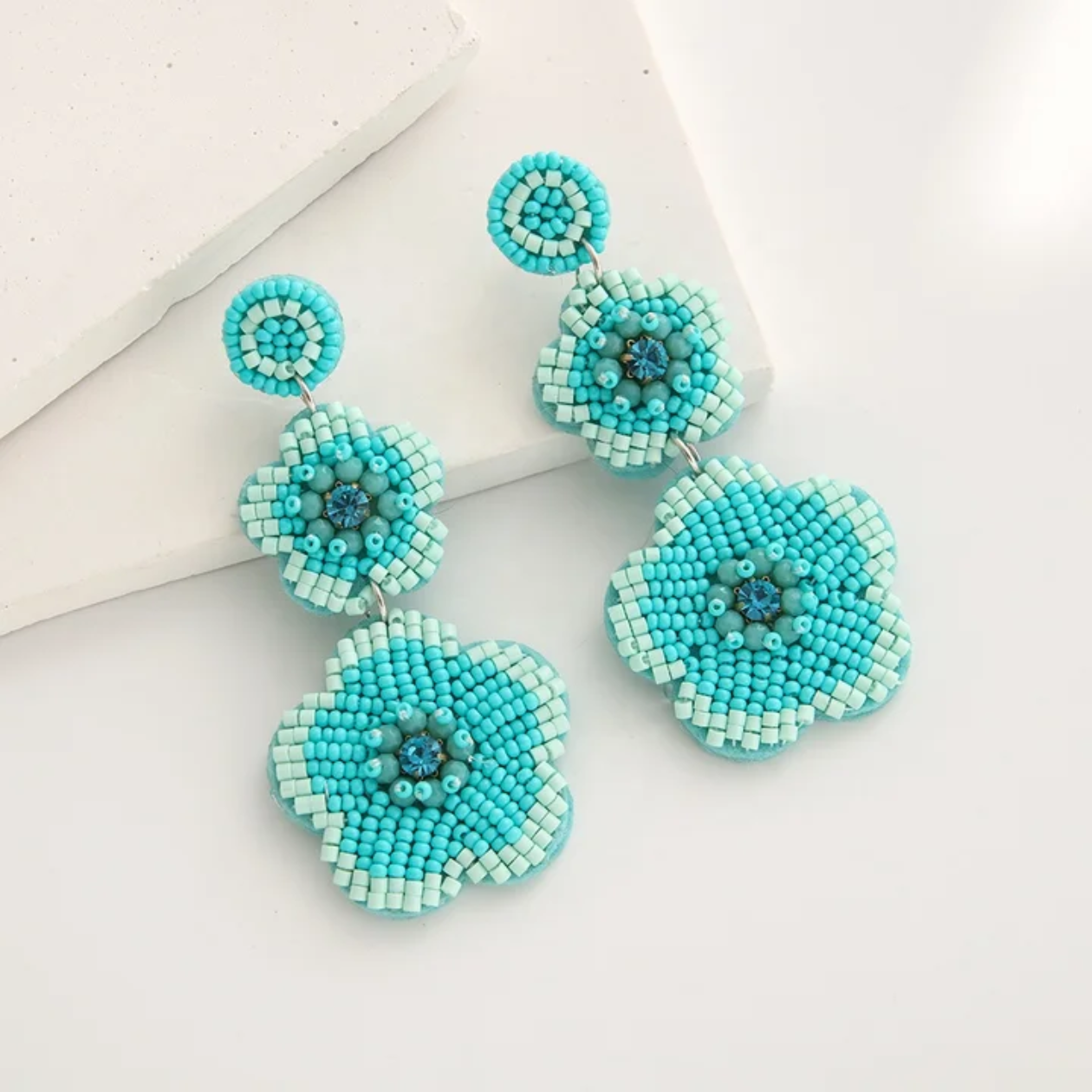Aqua Blossom Statement Earrings