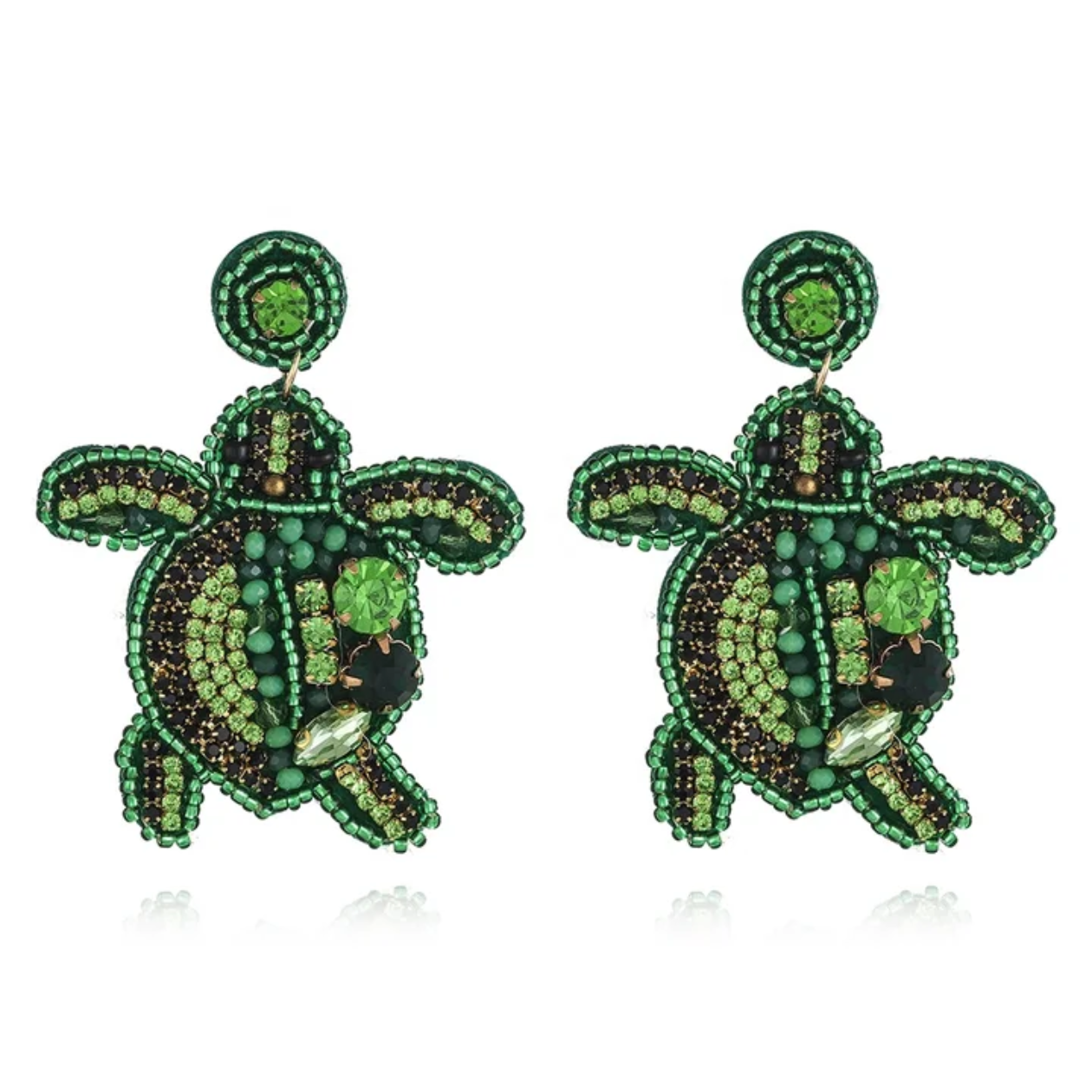 Emerald Turtle Charm Earrings