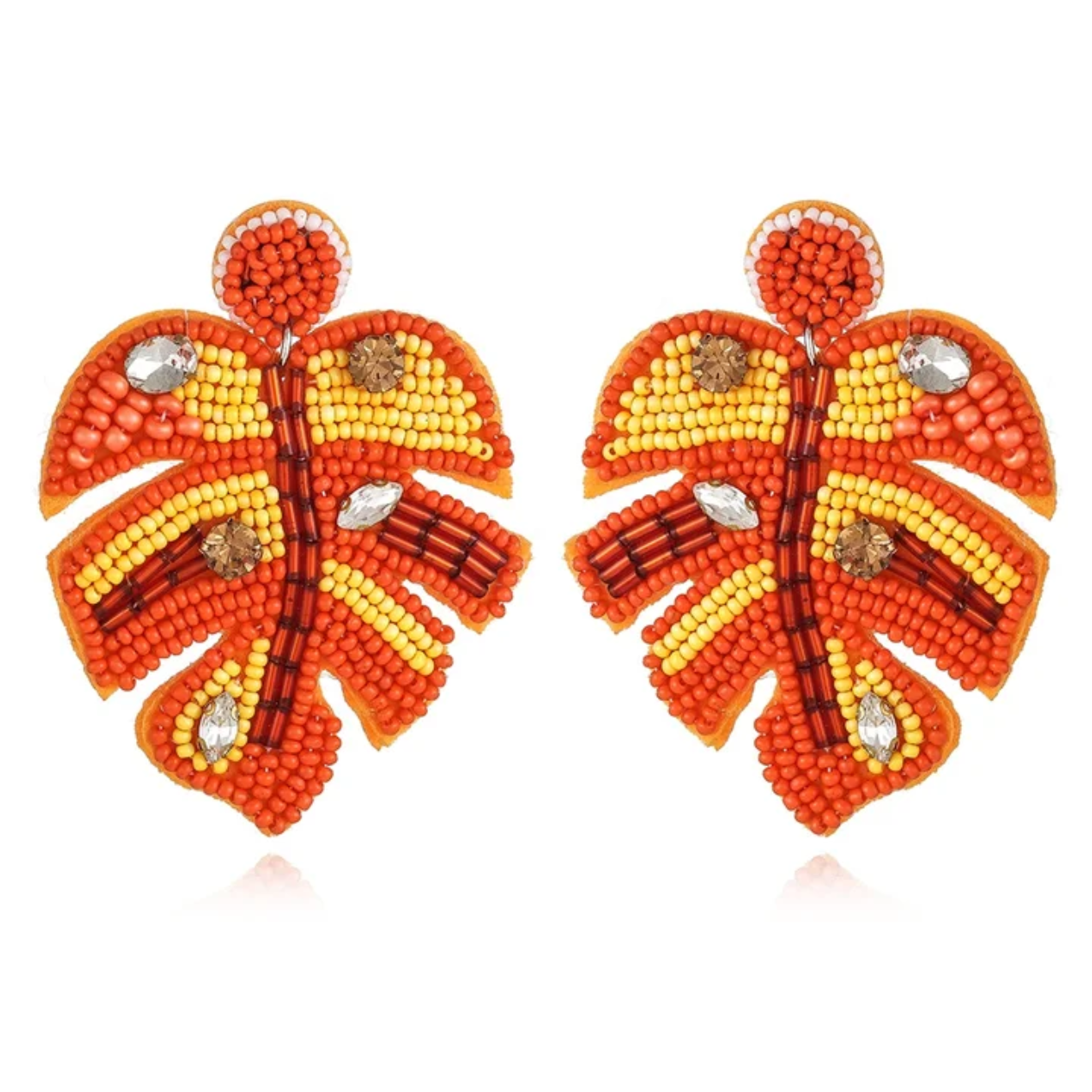 Fiery Sunset Monstera Earrings