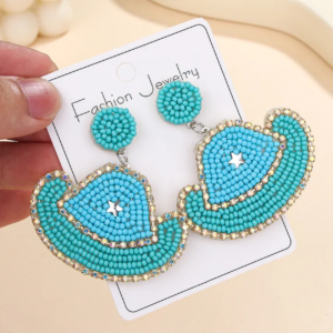 Western Blue Cowboy Hat Earrings