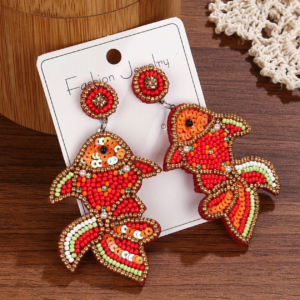 Golden Koi Fish Beaded Earrings