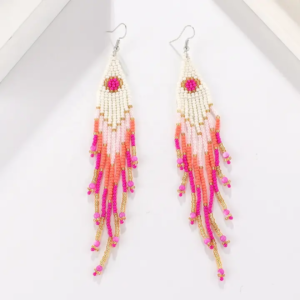 Sunset Glow Beaded Fringe Earrings