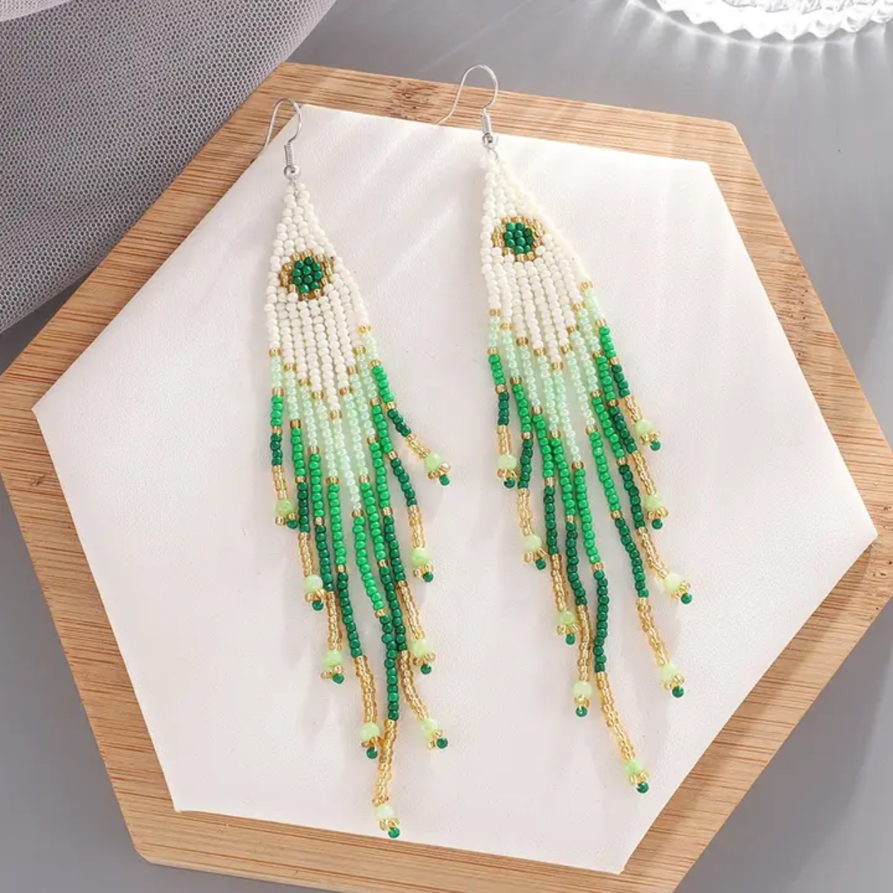 Emerald Cascade Beaded Earrings