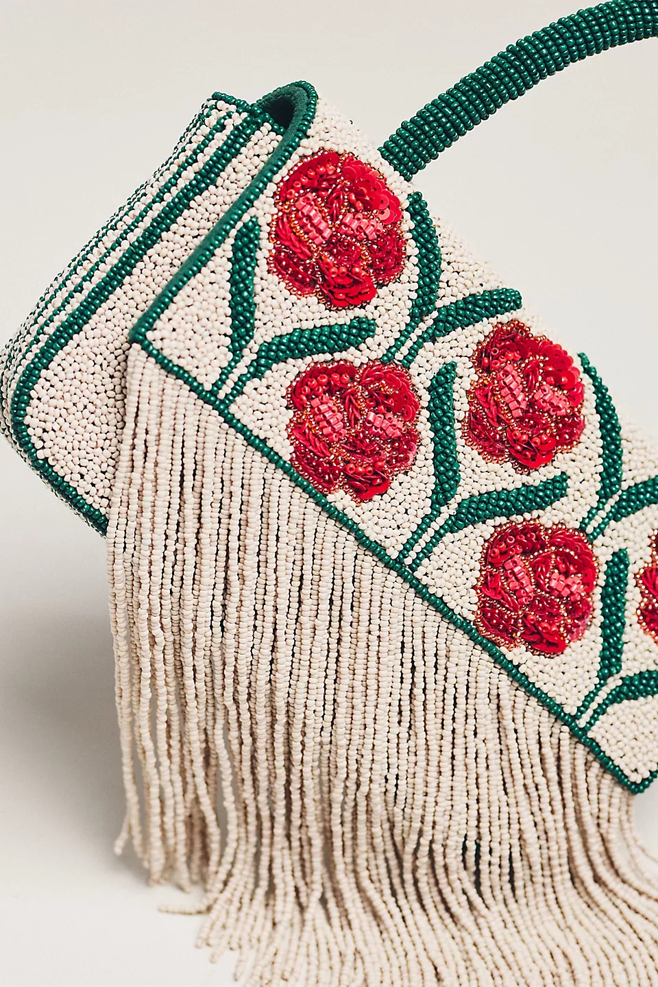 Beaded Fringe Floral Top-Handle Bag - Image 3